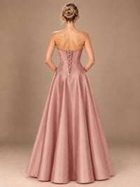 Blush Pink Strapless Satin A-Line Prom Dress with Ruched Bodice