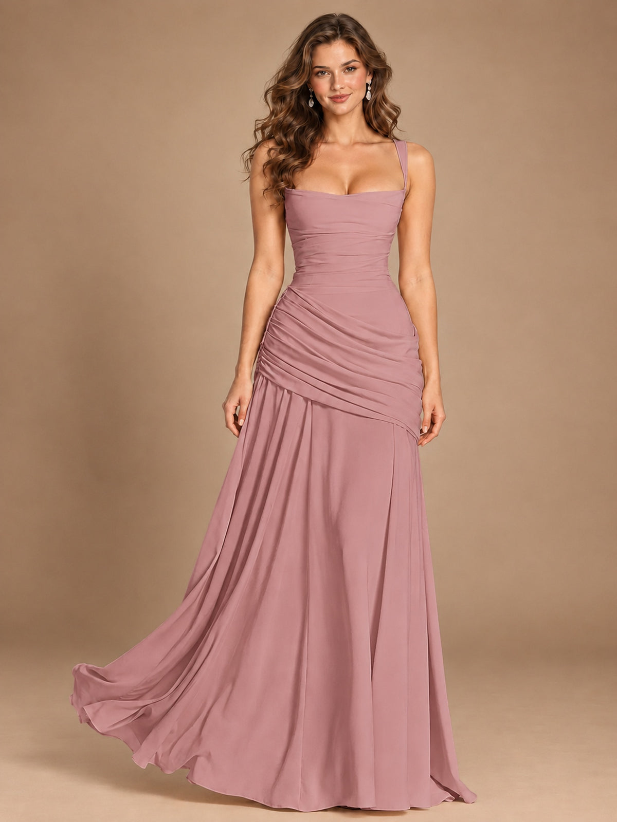 Butter Yellow Square Neck Ruched A-Line Prom Dress