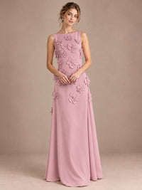 3D Floral Applique Sleeveless Formal Maxi Dress