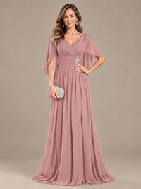 Ruched V Neck Mother of The Bride Dresses with Shawls Appliques and Cap Sleeves