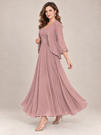 Dusty Blue Floral Lace Chiffon Mother of the Bride Dress with Jacket
