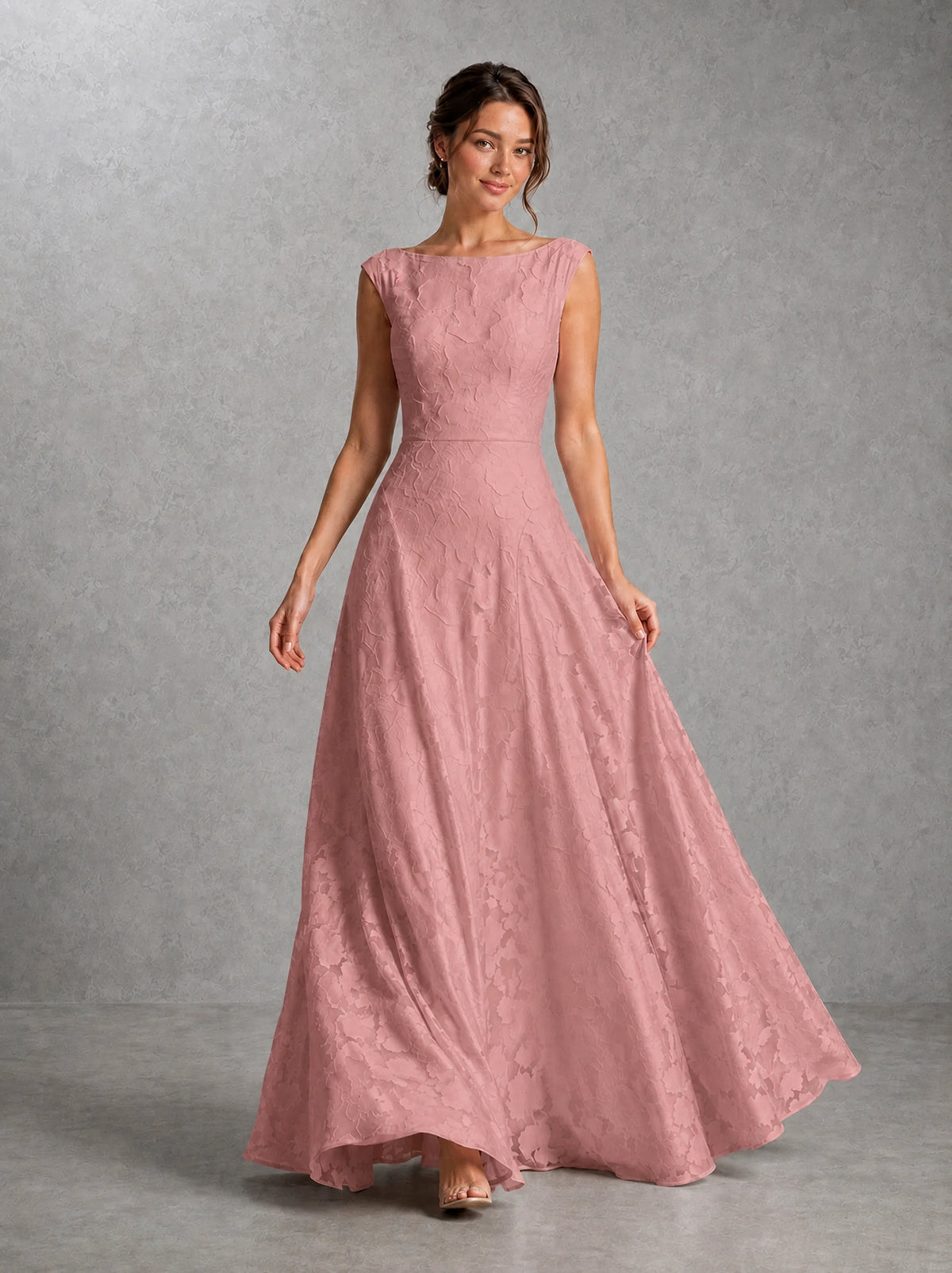 Blush Pink Lace Applique A-Line Bridesmaid Dress