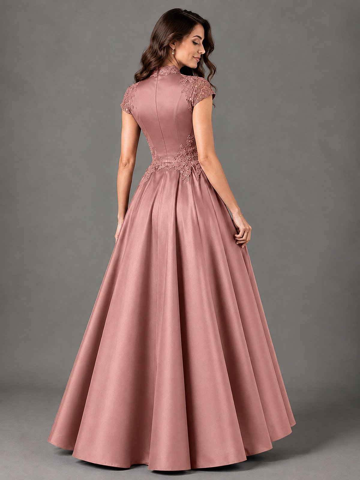 Lace Appliqué A-Line Satin Maxi Dress