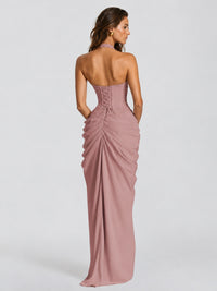 Ruched Halter Neck High-Slit Prom & Evening Dress