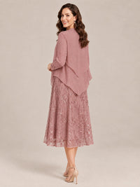 Tea Length Sequin Lace Mother of the Bride Dress with Chiffon Jacket