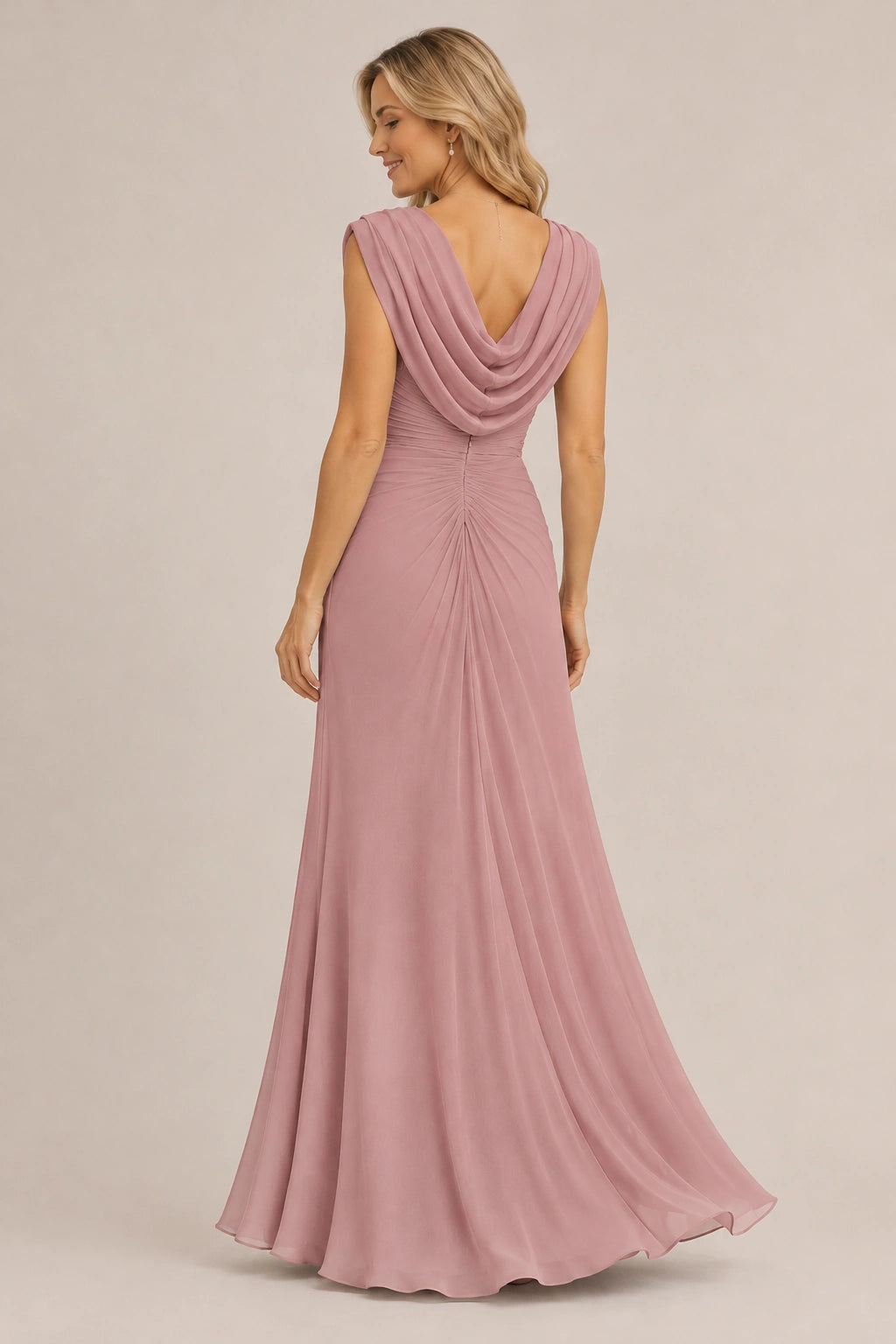 Cowl Neck Ruched Chiffon Mother of the Bride Dress