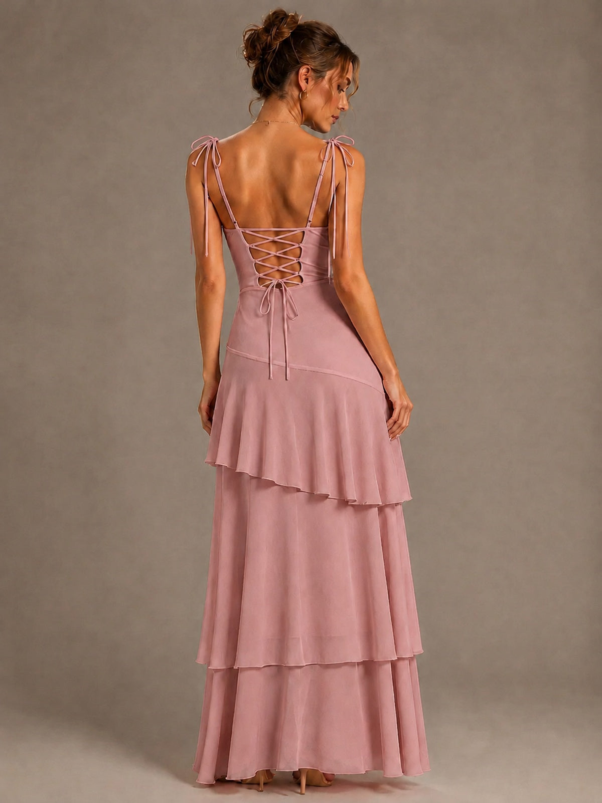 Spaghetti Strap Tiered Ruffles Chiffon Prom Dress