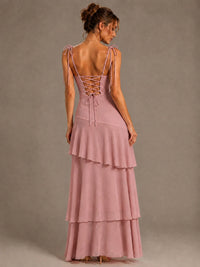 Spaghetti Strap Tiered Ruffles Chiffon Prom Dress