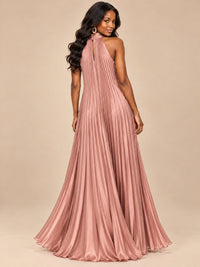 Rust Orange Pleated Halter Neck Maxi Dress