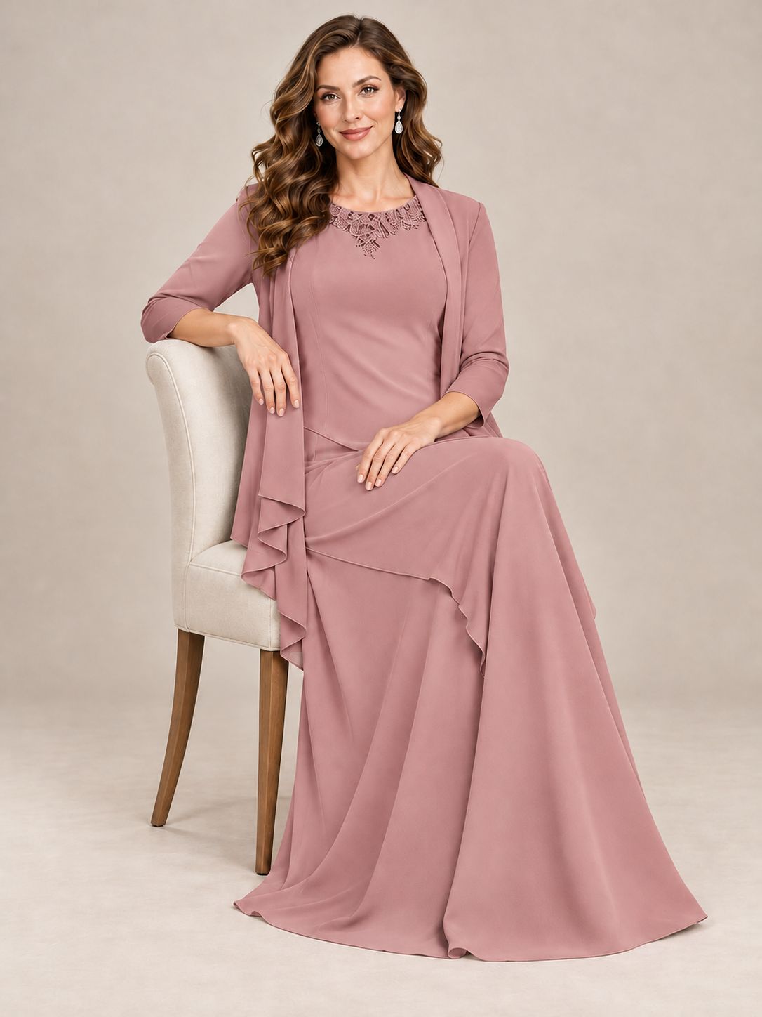 Dusty Blue Two-Piece Chiffon Mother of the Bride Dress with Jacket
