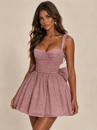 Sweetheart Glitter Tulle Puffy Mini Dress with Bow