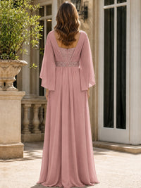 Elegant V-Neck Sequined Chiffon Mother of the Bride Dress with Flutter Sleeves