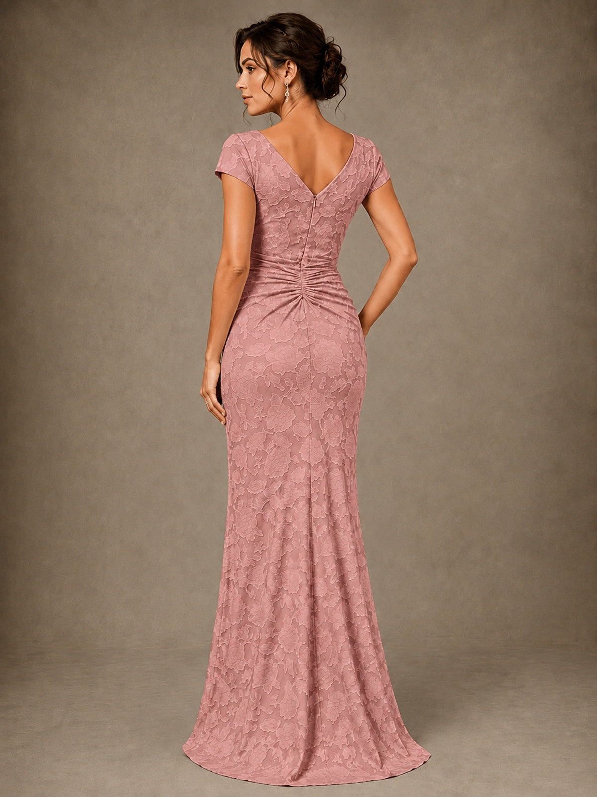 V-Neck Floral Jacquard Mother of the Bride Dress with Slit