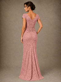 V-Neck Floral Jacquard Mother of the Bride Dress with Slit