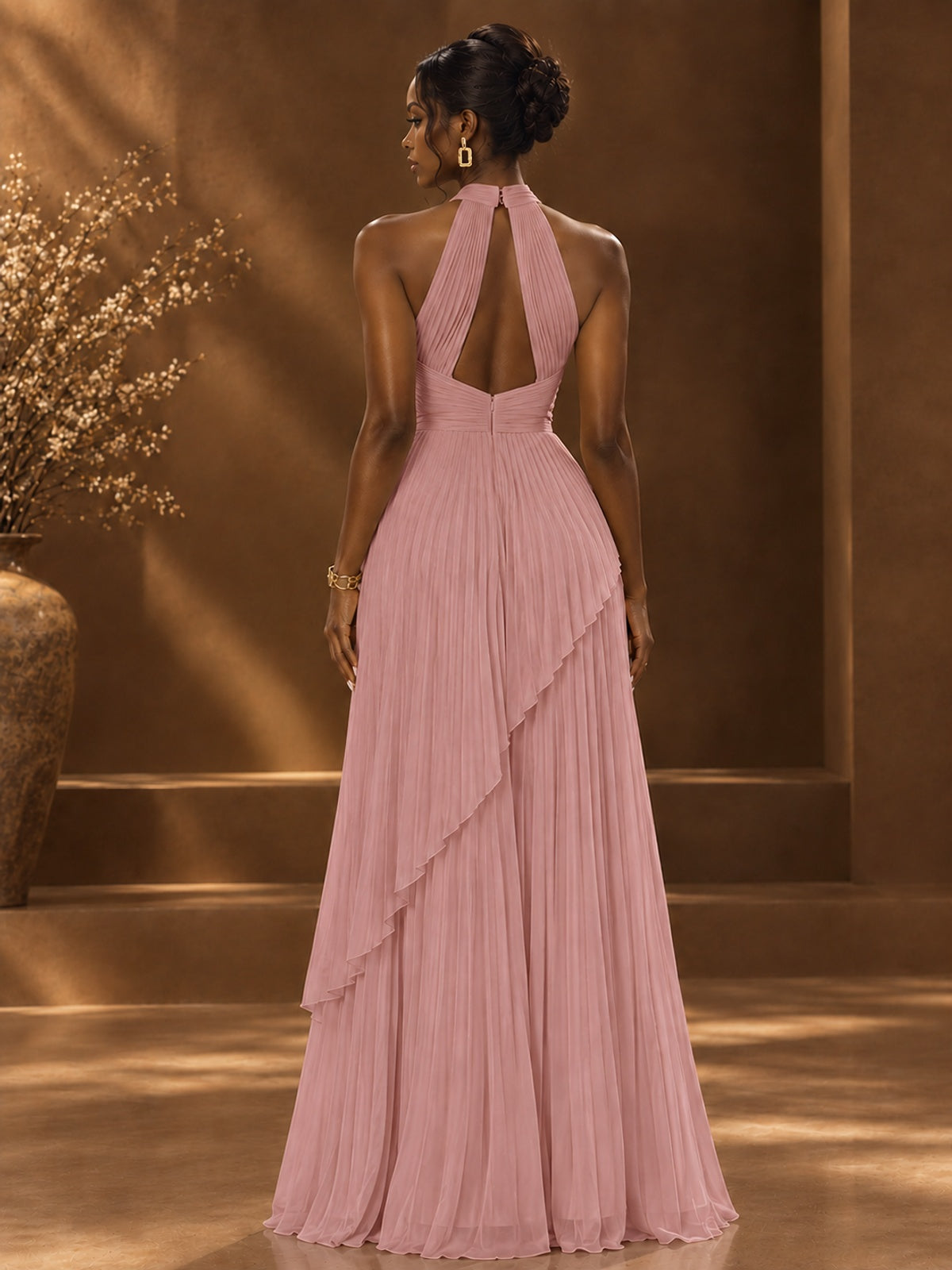 Wrap Pleated Prom Dress Halter A-line Chiffon Formal Wedding Dress