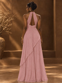 Wrap Pleated Prom Dress Halter A-line Chiffon Formal Wedding Dress