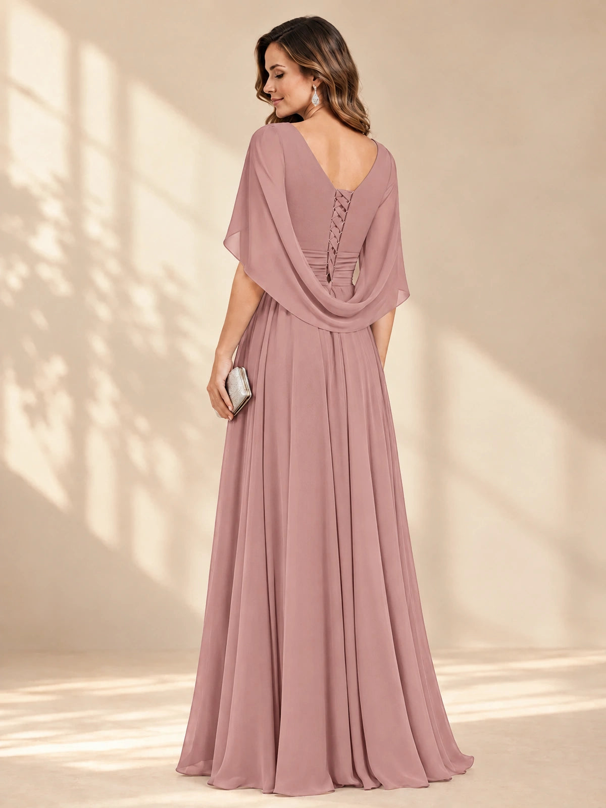Ruched V Neck Mother of The Bride Dresses with Shawls Appliques and Cap Sleeves