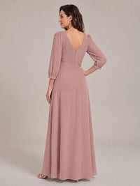 V-Neck Pleated Chiffon Mother of the Bride Dress with Flutter Sleeves