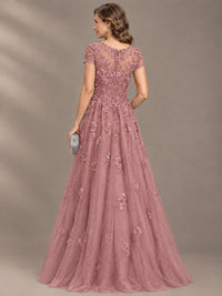 Lace Appliques A-line Mother of The Bride Dresses with Short Sleeves