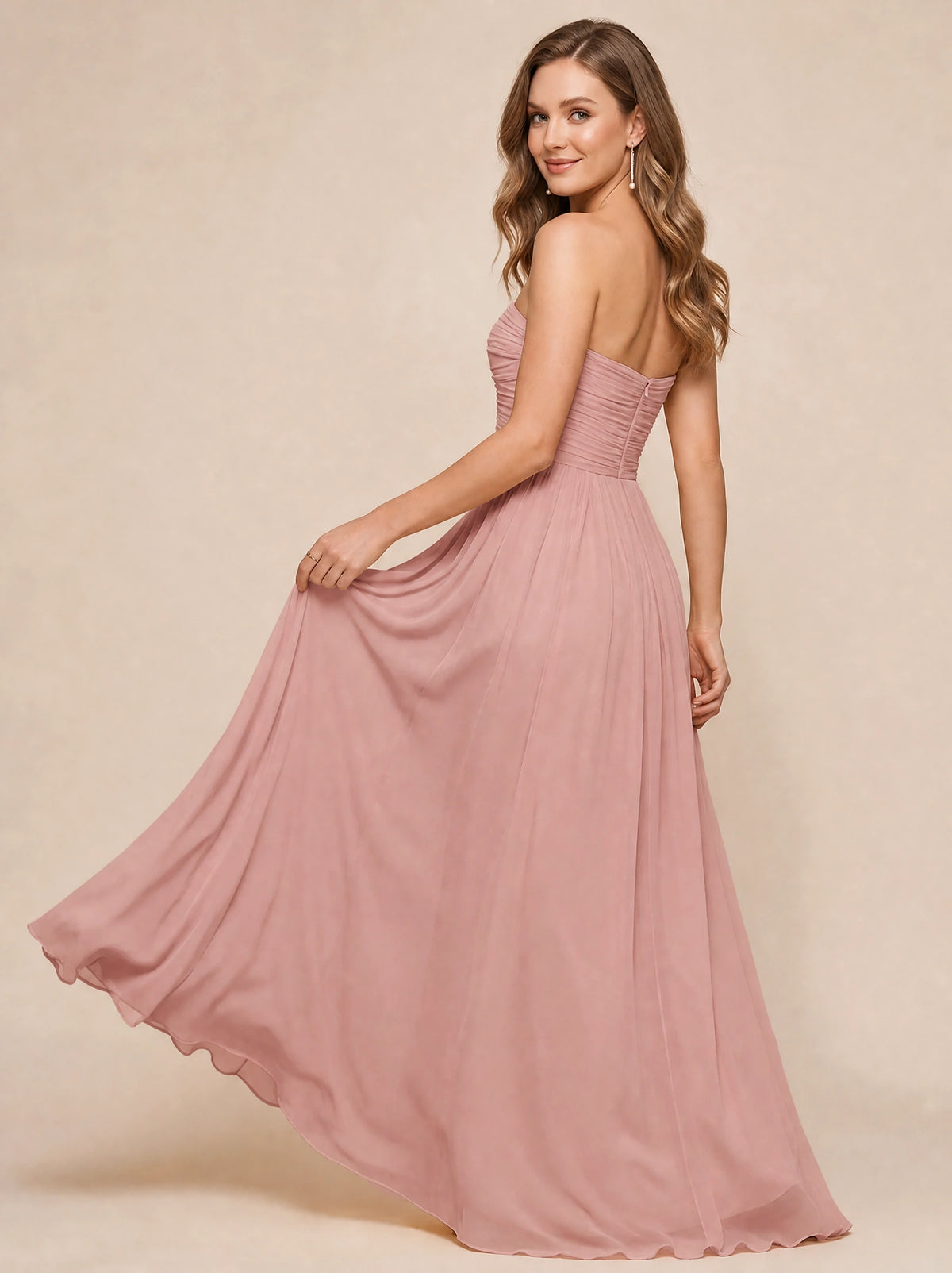 Strapless Pleated Chiffon A-Line Bridesmaid Dress