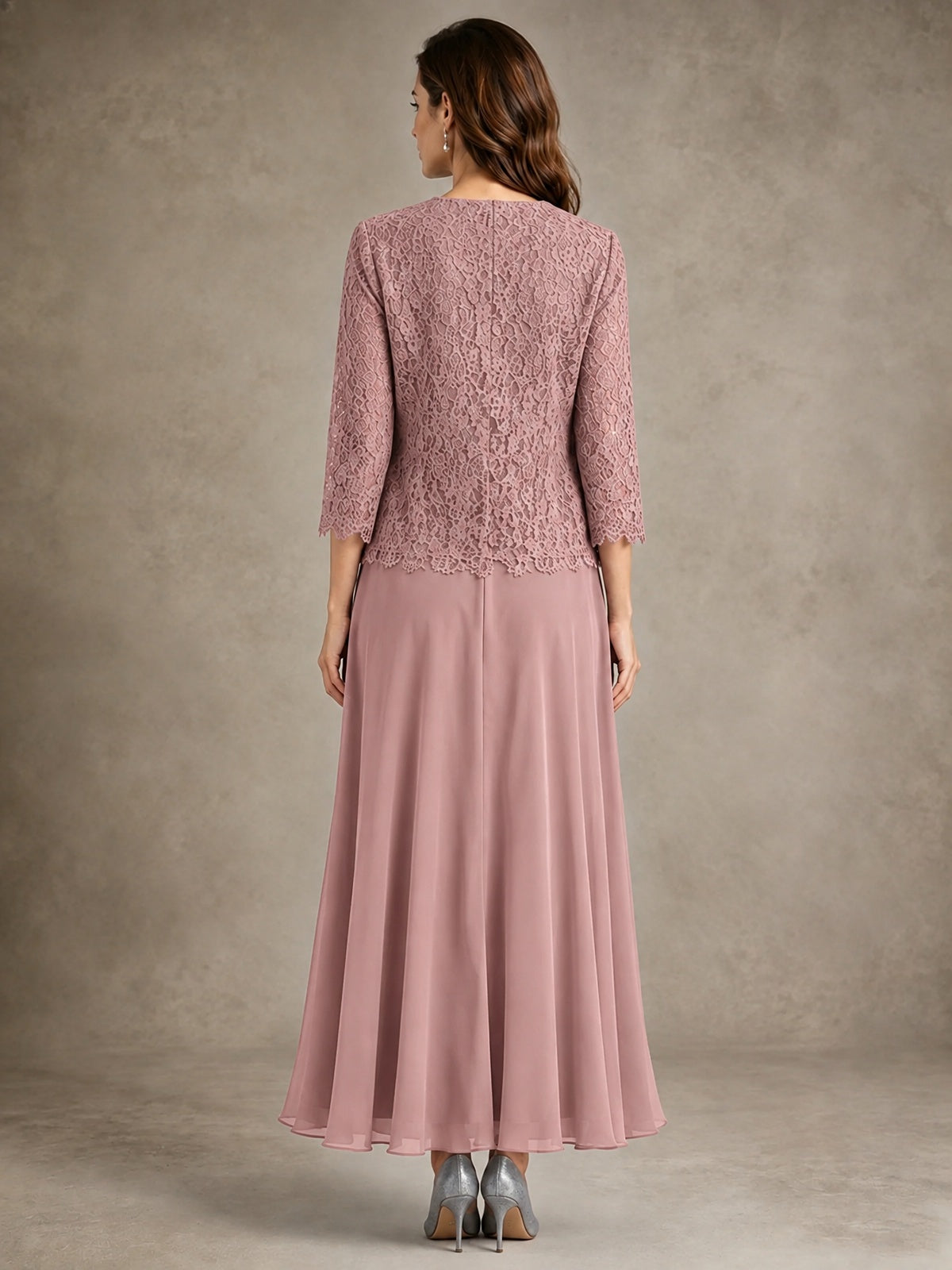 2-Piece Chiffon Mother of the Bride Dress with Lace Jacket