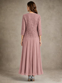 2-Piece Chiffon Mother of the Bride Dress with Lace Jacket