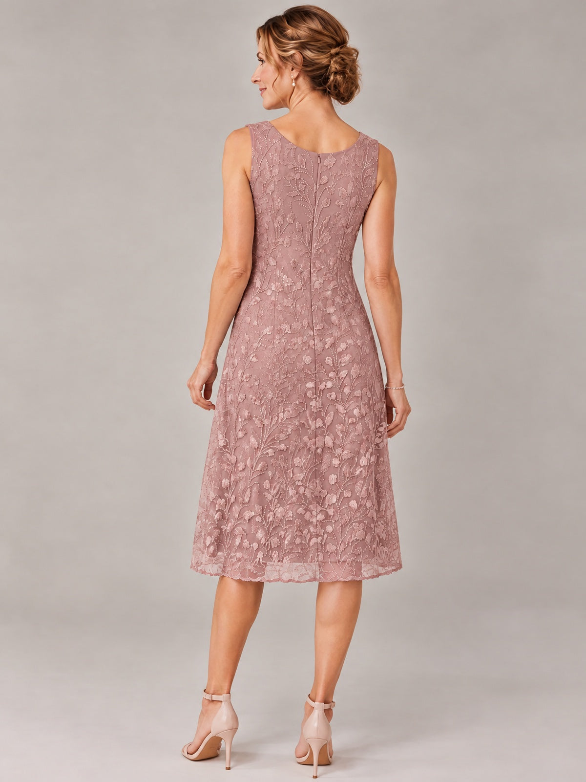 Tea Length Sequin Lace Mother of The Bride Dress with Chiffon Jacket