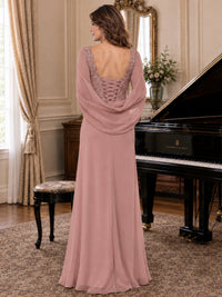 Elegant Applique Chiffon Mother of the Bride Dress with Cape Sleeves