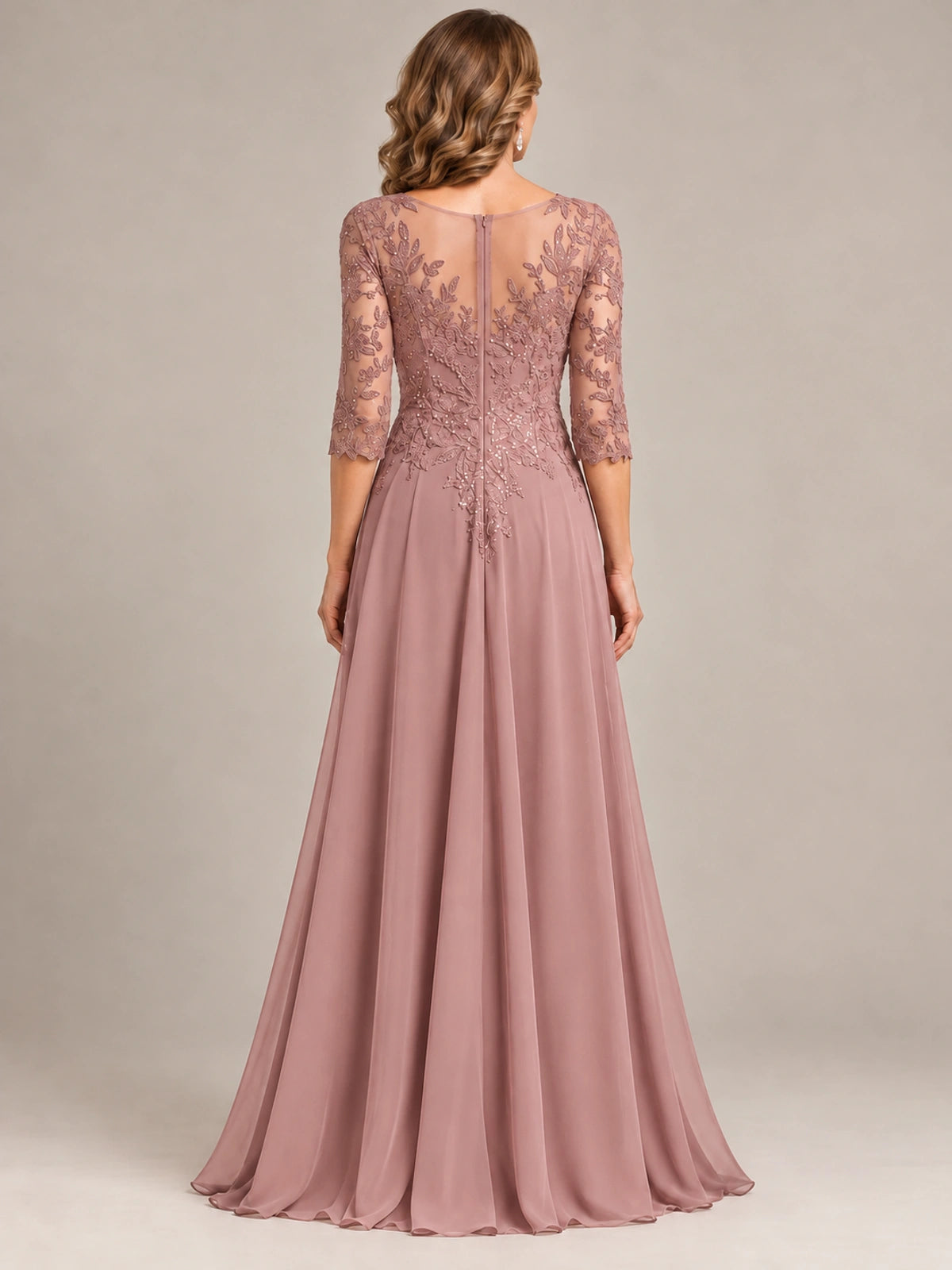 Sequin Lace A-Line Mother of the Bride Dress with 3/4 Sleeves