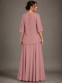 A-line 2 Pieces Chiffon Appliques Mother of The Bride Dresses with Jackets