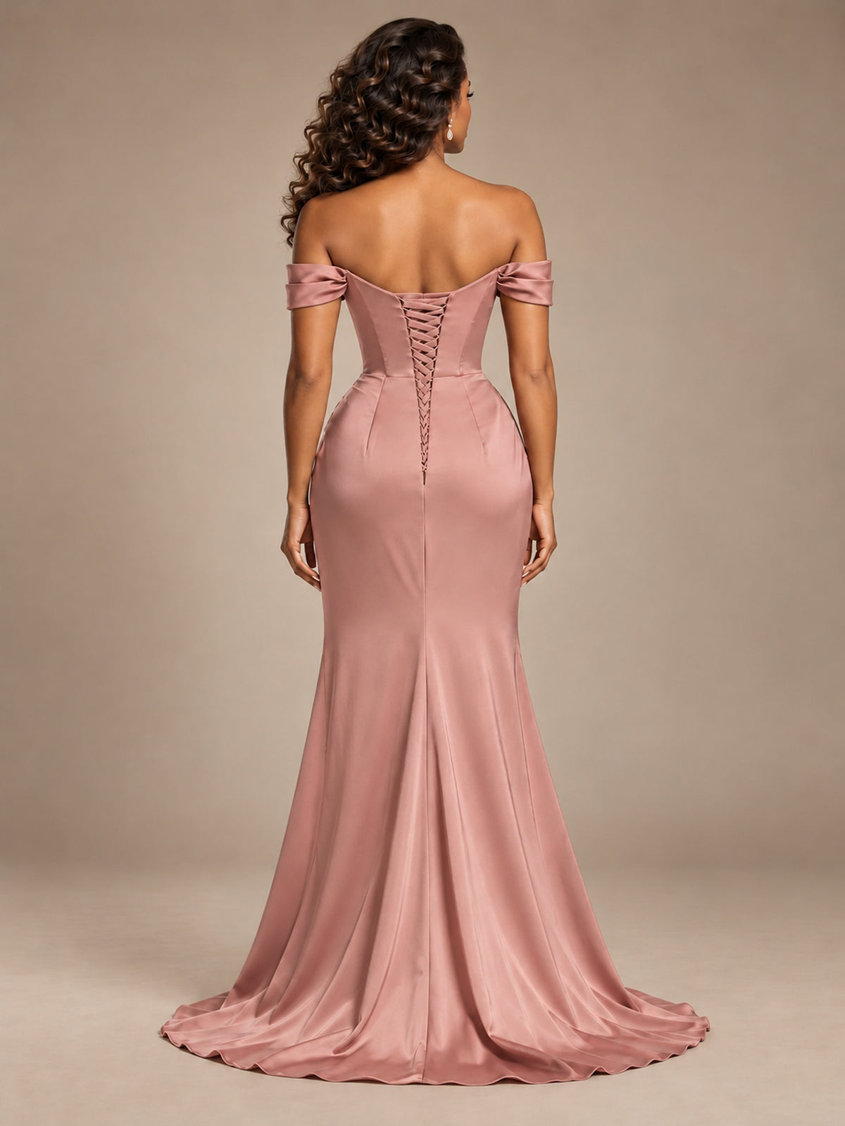 Burgundy Off-the-Shoulder Satin Corset Prom Dress with Slit