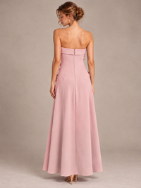 Yellow Strapless 3D Floral Appliques Maxi Dress