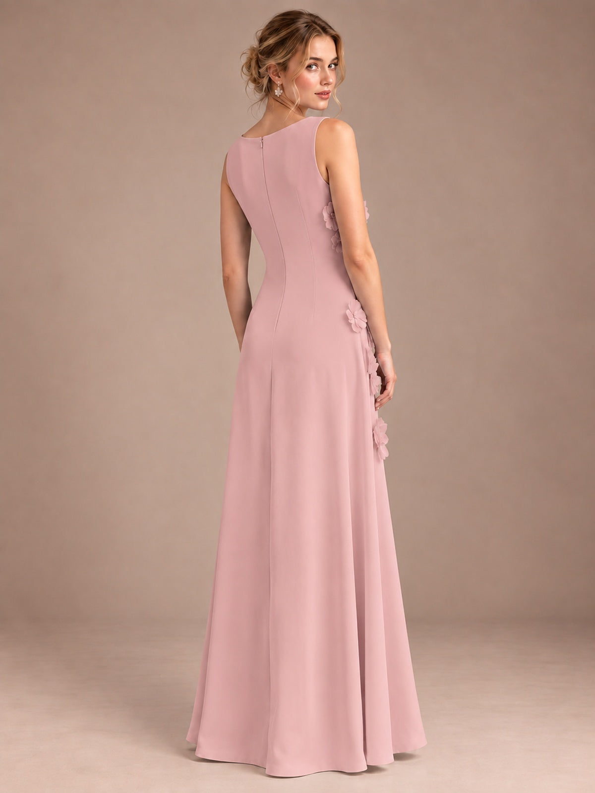 3D Floral Applique Sleeveless Formal Maxi Dress
