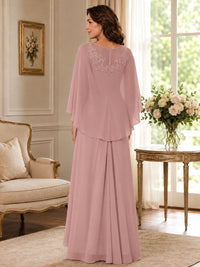 Elegant Chiffon Mother of the Bride Dress with Lace Applique and Cape Sleeves