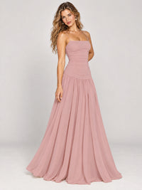 Butter Yellow Ruched Spaghetti Strap Drop-Waist Prom Dress