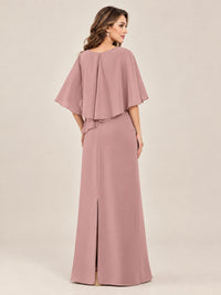 Cape Sleeve Mother of the Bride Dress with Asymmetrical Overlay
