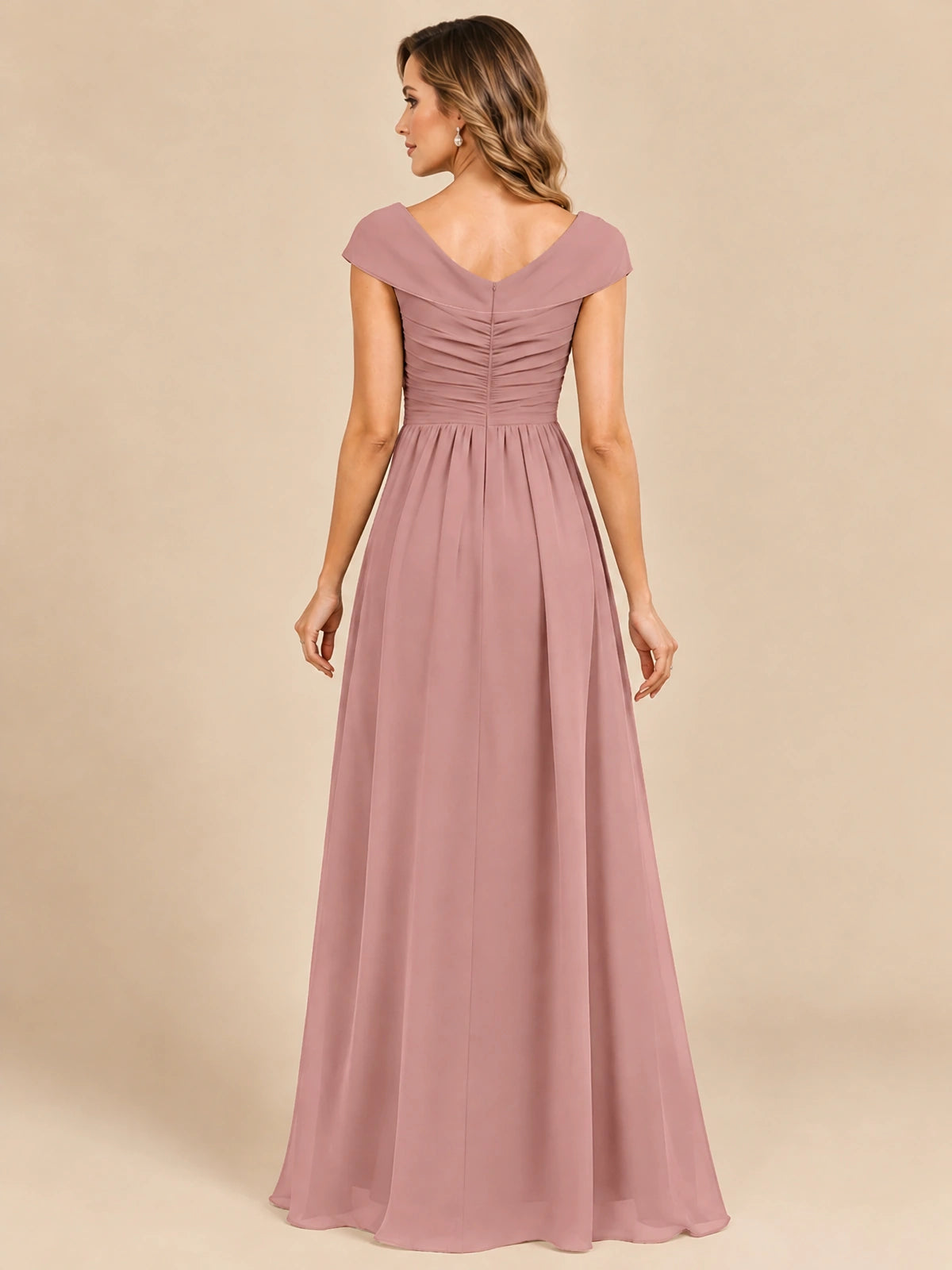 Cap Sleeve Mother of The Bride Dresses Long Chiffon Formal Gowns