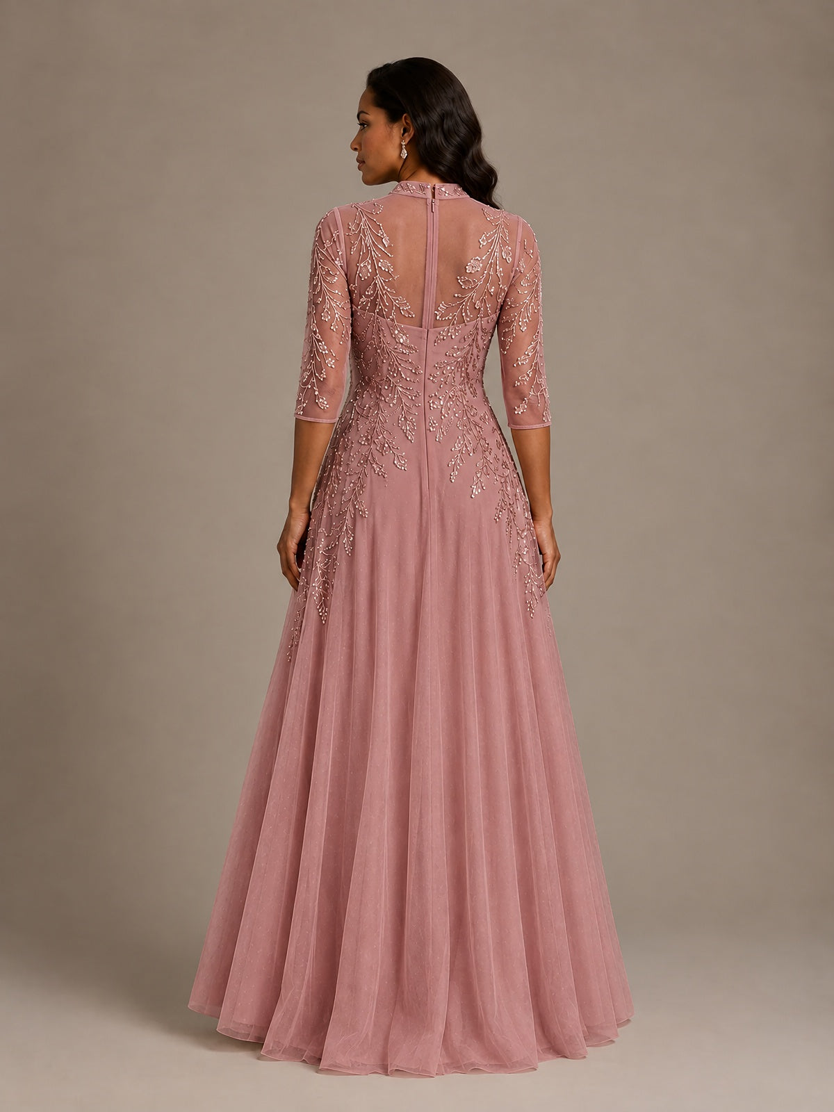 Embellished Appliques Mother of the Bride Dress with 3/4 Sleeves