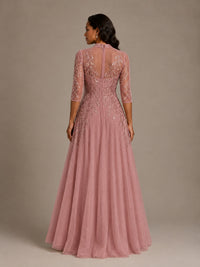 Embellished Appliques Mother of the Bride Dress with 3/4 Sleeves