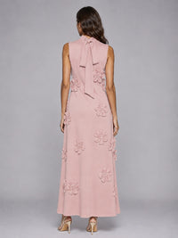 3D Floral Applique High Neck Prom Maxi Dress