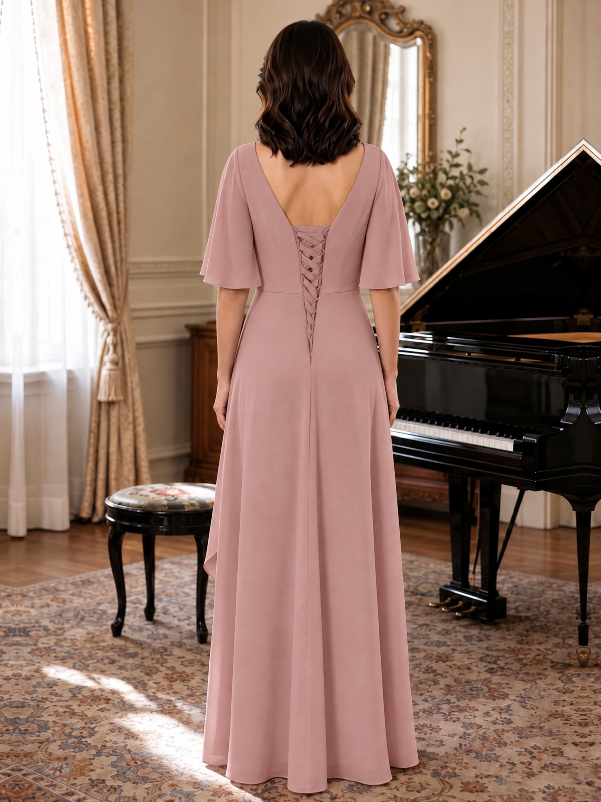V-Neck Chiffon Lace Mother of the Bride Dresses