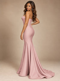 Red Strapless Satin Mermaid Prom Dress with Corset Bodice