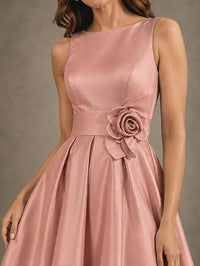 Tea-Length Satin Mother of the Bride Dress with 3D Flower Detail