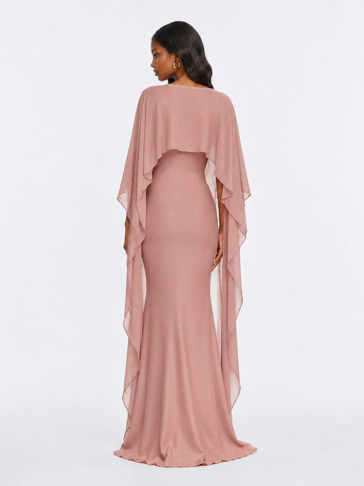 Satin Cape Prom Dresses Meramid Maxi Dress