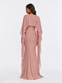 Satin Cape Prom Dresses Meramid Maxi Dress