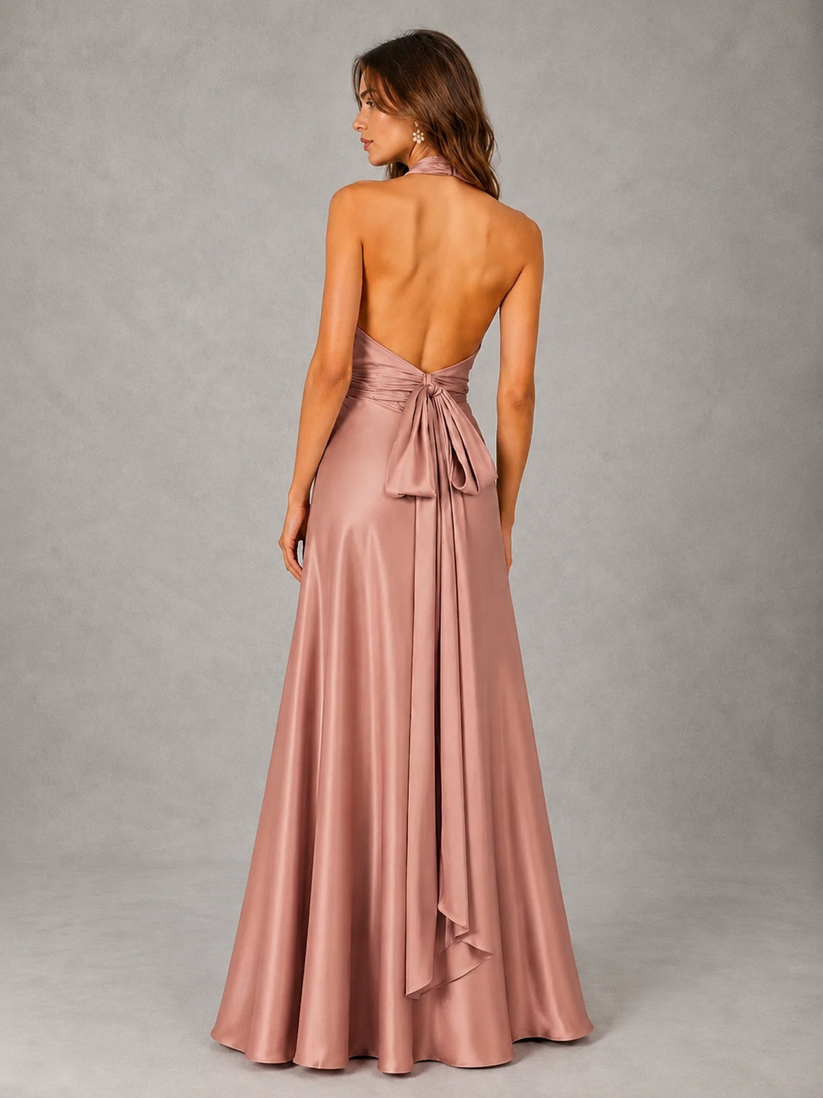 Sage Green Satin A-Line Bridesmaid Dress with Halter Neck