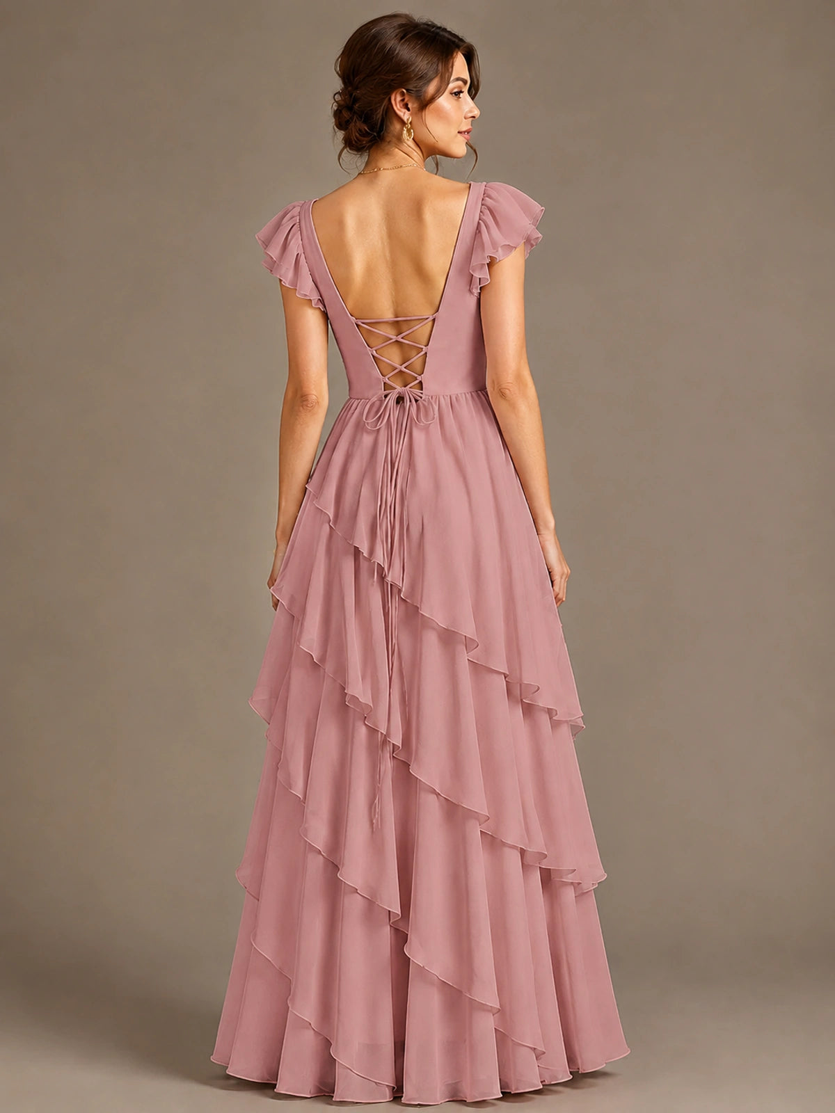 Ruffle Tiered V Neck Maxi Dress