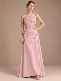 3D Floral Applique Sleeveless Formal Maxi Dress