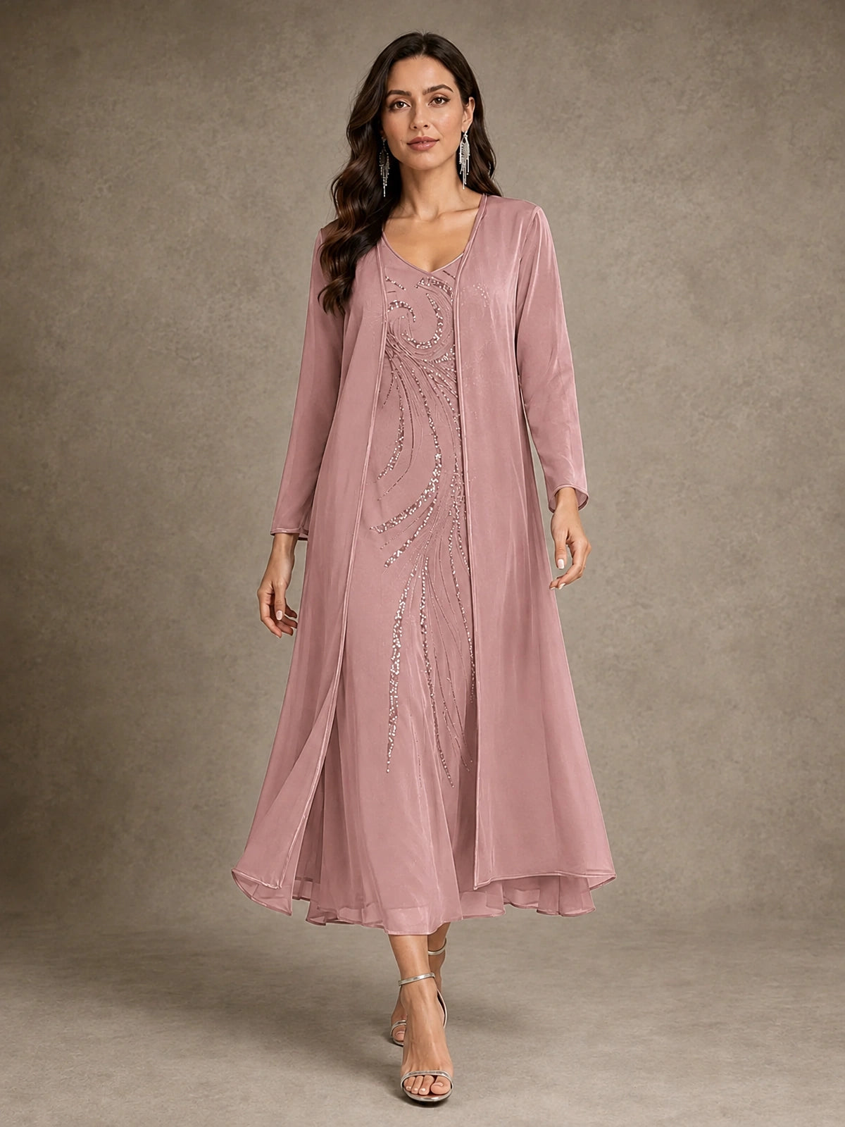 Sequin Chiffon Mother of the Bride Dress with Jacket