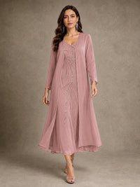 Sequin Chiffon Mother of the Bride Dress with Jacket